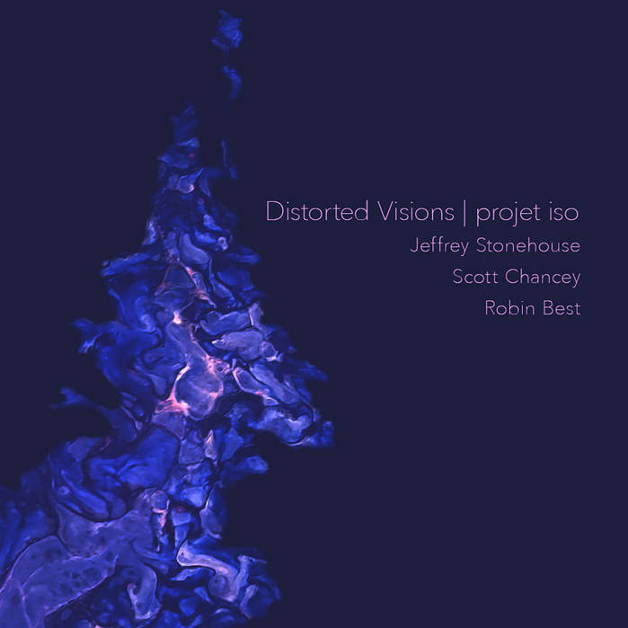 Forme abstraite dans les tons bleu et mauve sur un fond foncé